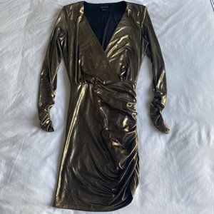 MARCIANO - Gold Plunging Neckline Bodycon Dress (XXS, bodycon fit for size 4)